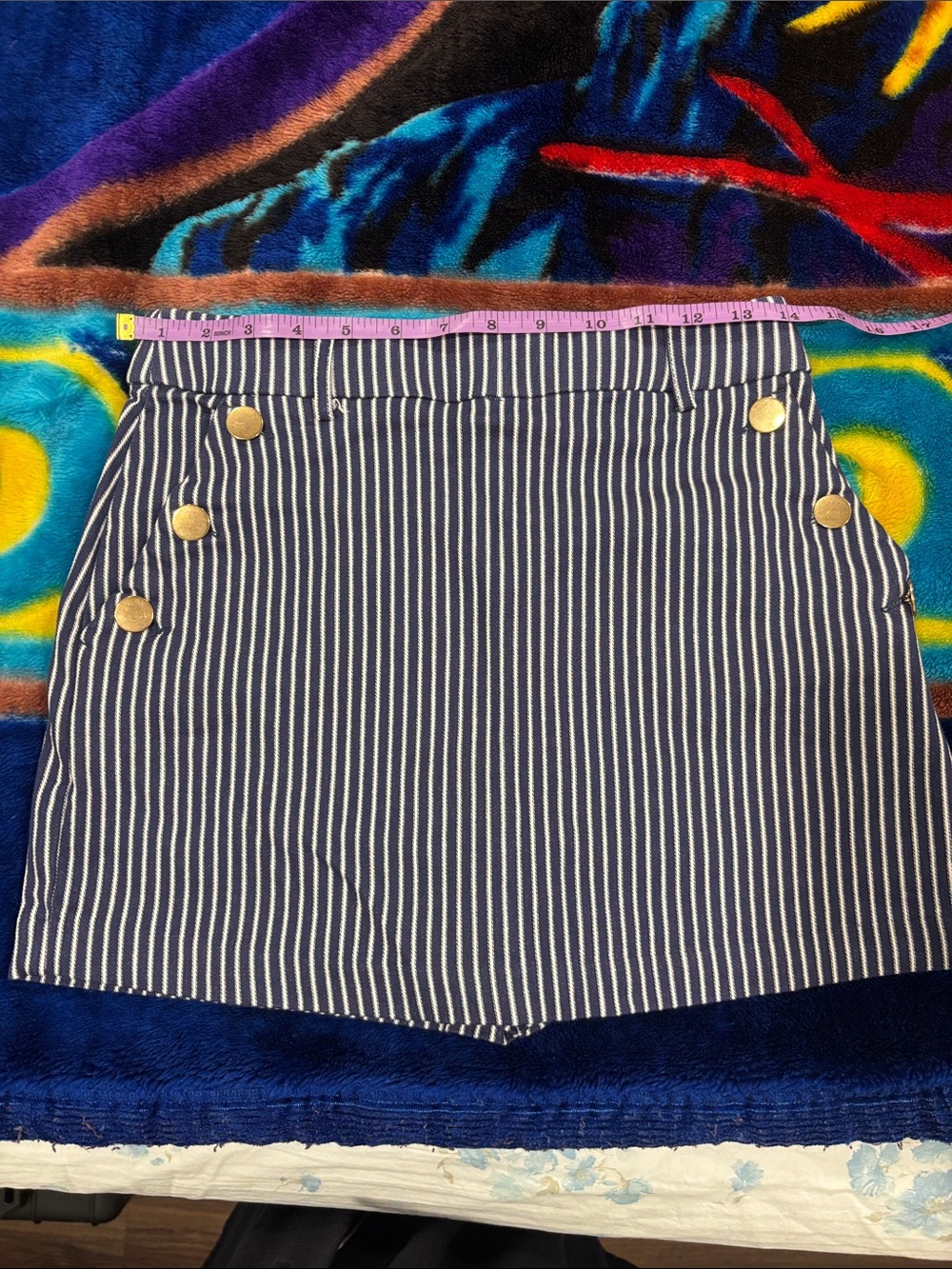 Jules & Leopold Navy and White Striped Button-Accent Mini Skirt